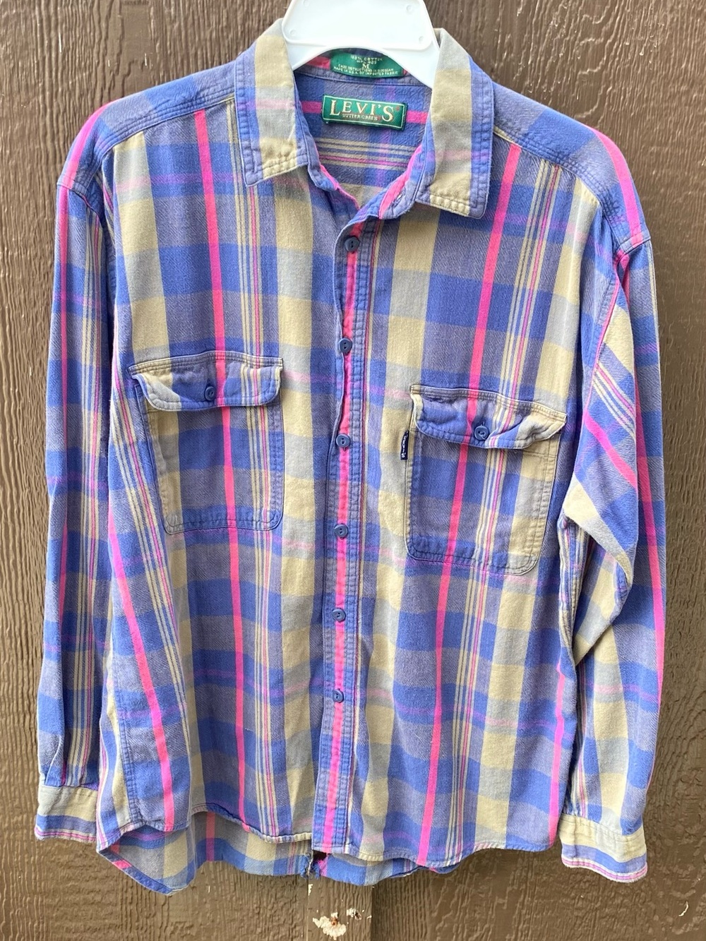 90’s Levi's Blue, Tan & Pink Plaid Long-Sleeve Button-Up Shirt